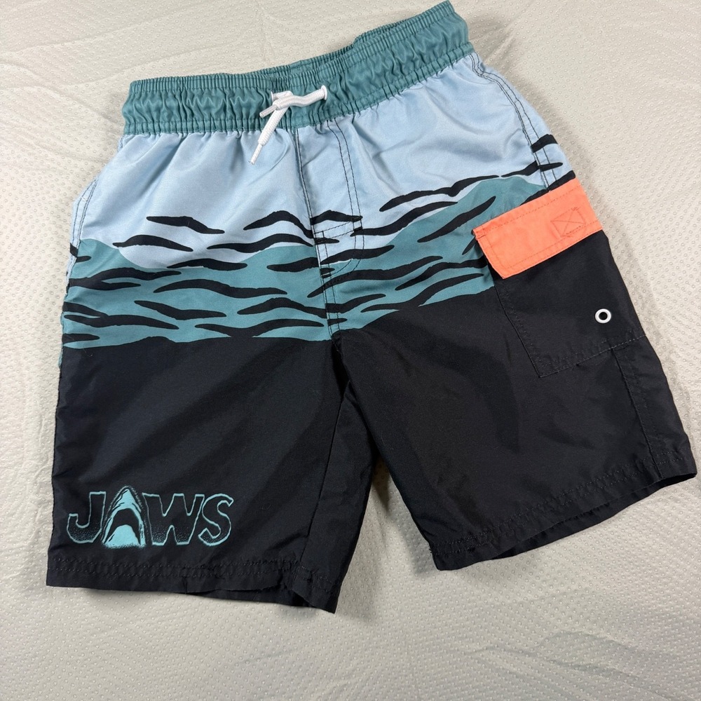 JAWS Youth Swim Trunks Shark Graphic Blue Ombre Board Shorts Medium